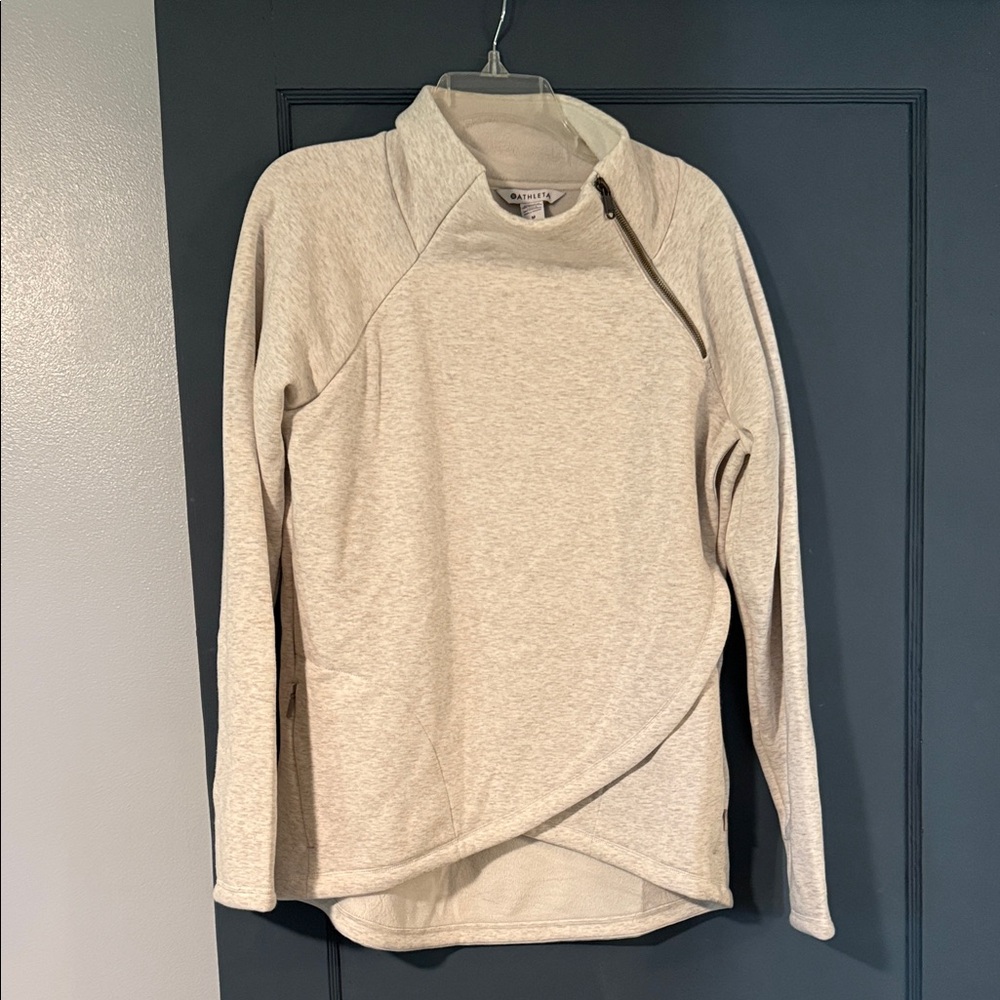 Athleta Cream Asymmetrical Zip Pullover
